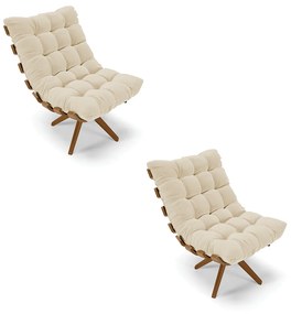 Poltrona Giratoria Costela Kit 2 Linho Base de Madeira MA30 M11 - D'Rossi - A19 Grosso Bege