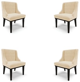 Kit 4 Cadeiras Decorativas Sala de Jantar Base Fixa de Madeira Firenze Suede Bege/Preto G19 - Gran Belo