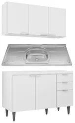 Armário de Cozinha CP01 Com Pia 120cm Pérola Z34 Branco - Mpozenat