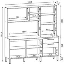 Armário de Cozinha Compacta 182cm Giga Balcão com Tampo Z06 Nogueira/O