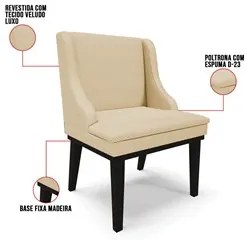 Cadeira Estofada para Sala de Jantar Base Fixa de Madeira Preto Lia Ve