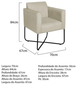 Poltrona Decorativa Andréia Base X Preta Sintético