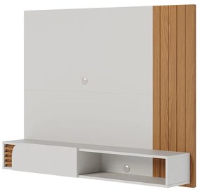 Painel TV 55 Pol 136Cm Bancada Suspensa Ripado Hanno Off White Matte/Freijó C04 - D'Rossi