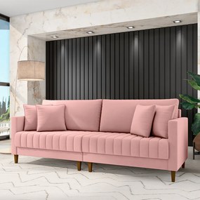 Sofá Living Decorativo Hamburgo Bipartido 2 Lugares 216cm com Almofadas Pés em Madeira Veludo Rosê G33 - Gran Belo