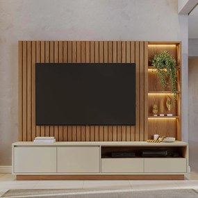 Estante de TV 82 Polegadas 240cm com LED Leme C04 - D'Rossi - Freijó e Off White Matte