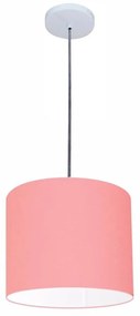 Luminária Pendente Vivare Free Lux Md-4105 Cúpula em Tecido 20x22cm - Rosa-Tela - Canopla branca e fio transparente