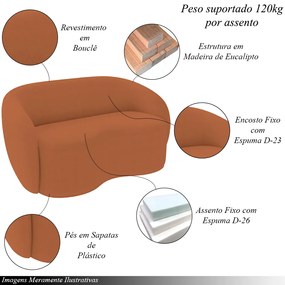 Conjunto 1 Sofá Living 180cm e 1 Poltrona Decorativa Sala de Estar Íbis Encosto Fixo Bouclê  Terracota G33 - Gran Belo