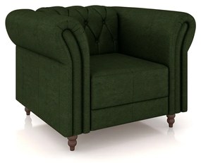 Poltrona Decorativa Sala de Estar Stanford Chesterfield Pés de Madeira Couro Verde Manchado G58 - Gran Belo