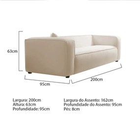 Kit Sofá 3 Lugares 200cm e Poltrona Decorativa Escritório Orgânico Cecília Linho - ADJ Decor