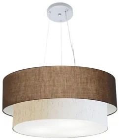 Pendente Cilíndrico Café e Linho Bege MJ-4370 Para Mesa de Jantar e Estar