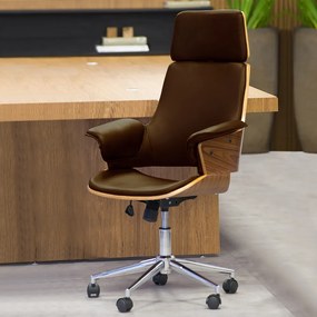 Cadeira de Escritório Home Office Decorativa Casemiro PU c/Regulagem de Altura Base Giratória Marrom G56 - Gran Belo