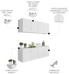 Armário de Cozinha e Balcão Suspenso 118cm Monna Branco Z34 - Mpozenat