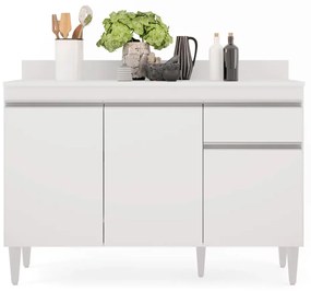 Balcão de Cozinha Lavanderia com Tampo 01 Gaveta Vick 120 cm - D'Rossi - Branco