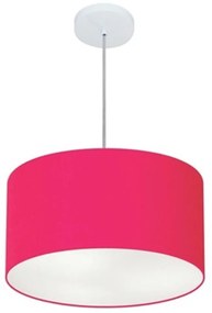 Lustre Pendente Cilíndrico Md-4099 Cúpula em Tecido 40x25cm Rosa Pink - Bivolt