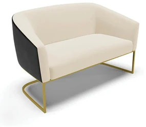 Sofá 2 Lugares Namoradeira Industrial Dourado Stella Pto/Linho Bege D03 - D'Rossi