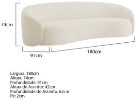 Sofá 3 Lugares 180cm Orgânico Luxo Recepção Amore Bouclé - ADJ Decor