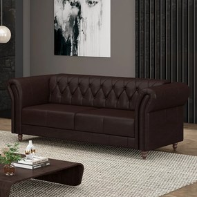 Sofá Living Sala de Estar Stanford Chesterfield 2 Lugares 180cm Pés de Madeira Couro Wine Vinho G58 - Gran Belo