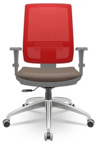 Cadeira Brizza Diretor Grafite Tela Vermelha Assento Vinil Marrom Base RelaxPlax Alumínio  - 66048 Sun House