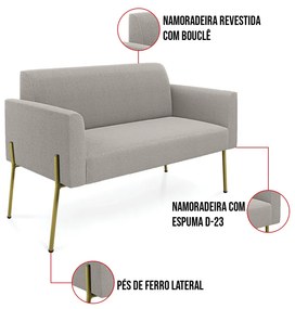 Namoradeira e 2 Poltronas Pé Ferro Dourado Marisa Bouclê D03 - D'Rossi - Cinza