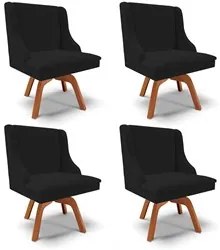 Kit 4 Cadeiras Estofadas Giratória para Sala de Jantar Lia Linho Preto