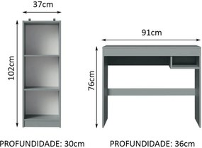 Escrivaninha Madesa Rubi + Estante Livreiro 6905 - Cinza Cinza