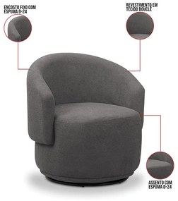 Poltrona Decorativa Orgânica Névoa Bouclê Cinza Escuro E03 - D'Rossi