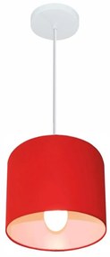 Kit/3 Pendente Cilíndrico Md-4046 Cúpula em Tecido 18x18cm Vermelho - Bivolt
