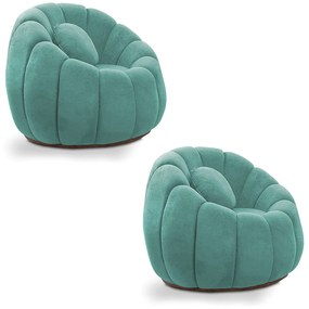 Kit 02 Poltronas Decorativa Orgânica para Sala Cloud Bouclê E03 - D'Rossi - Azul Turquesa