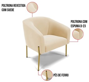 Cadeira Sala de Jantar Pé de Ferro Dourado Stella Suede D03 - D'Rossi - Bege