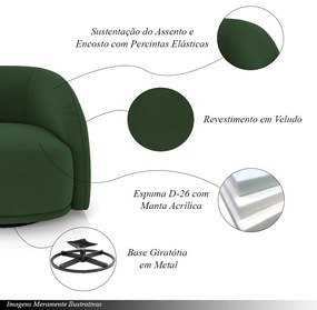 Poltrona Decorativa Jenny Base Giratória em Metal Preto Veludo Verde G45 - Gran Belo