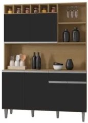 Cozinha Compacta 130cm Com 6 Portas 1 Gaveta Alice Preto/Amêndoa - AJL