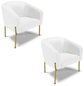 Poltrona Decorativa Pé de Ferro Dourado Kit 2 Stella Sintético D03 - D'Rossi - Branco