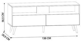 Rack para Sala Bancada de TV 55 Pol 136cm Pés Retrô Billy Branco M12 - D'Rossi