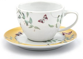 Jogo 6 Xícaras de Chá C/ Pires - Porcelana - Branco  Porcelana - Estampado