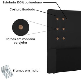 Cabeceira Gênova Para Cama Box King 195 cm Corino Preto - D'Rossi