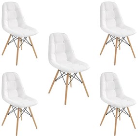 Kit 5 Cadeiras Decorativas Sala e Escritório Cadenna PU Sintético Branca - Gran Belo