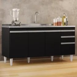 Balcão Gabinete com Pia Inox 160cm Arkansas Preto – Lumil