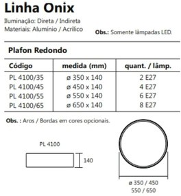 Plafon De Sobrepor Redondo Onix Ø35X14Cm 2Xe27 Aro Recuado / Metal E A... (CB-M - Cobre Metálico, MT-M - Mate Metálico)
