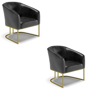 Poltrona Decorativa Industrial Dourado kit 2 Stella Sintético PU Preto D03 - D'Rossi