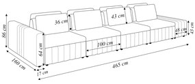 Sofá Ilha com Encosto e Almofadas Móveis Olimpo 465cm Modulado Linho/PU Bege/Preto G45 - Gran Belo