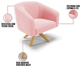 Cadeira Sala de Jantar Giratória MA30 Stella Suede D03 - D'Rossi - Rosa