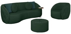 Conjunto Decorativo Sofá 288cm e Poltrona Clarke com Puff Round Veludo Verde G45 - Gran Belo