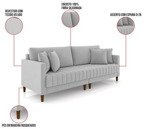 Sofá 2 Lugares Living 156cm Pés Madeira Cléo Veludo K01 - D'Rossi - Cinza