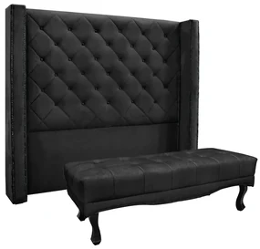 Cabeceira Cama Box Casal 140cm e Recamier Vicenza Veludo S04 - D'Rossi - Preto
