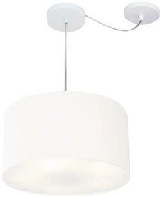 Lustre Pendente Cilíndrico Com Desvio De Centro Md-4256 Cúpula em Tecido 40x21cm Branco - Bivolt