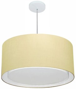 Lustre Pendente Cilíndrico Duplo Md-4289 Cúpula em Tecido 55x30cm Algodão Crú - Bivolt