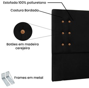 Cabeceira Gênova Para Cama Box King 195 cm Suede Preto - D'Rossi