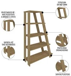 Estante Escada Multiuso Decorativa 5 Prateleiras Stela A06 Olmo - Mpoz