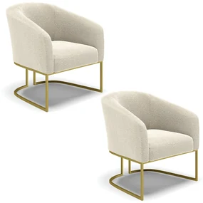 Poltrona Decorativa Industrial Dourado kit 2 Stella Bouclê D03 - D'Rossi - Bege