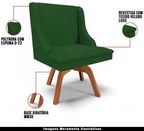 Kit 6 Cadeiras Decorativas Sala de Jantar Base Giratória de Madeira Firenze Veludo Verde Luxo/Natural G19 - Gran Belo